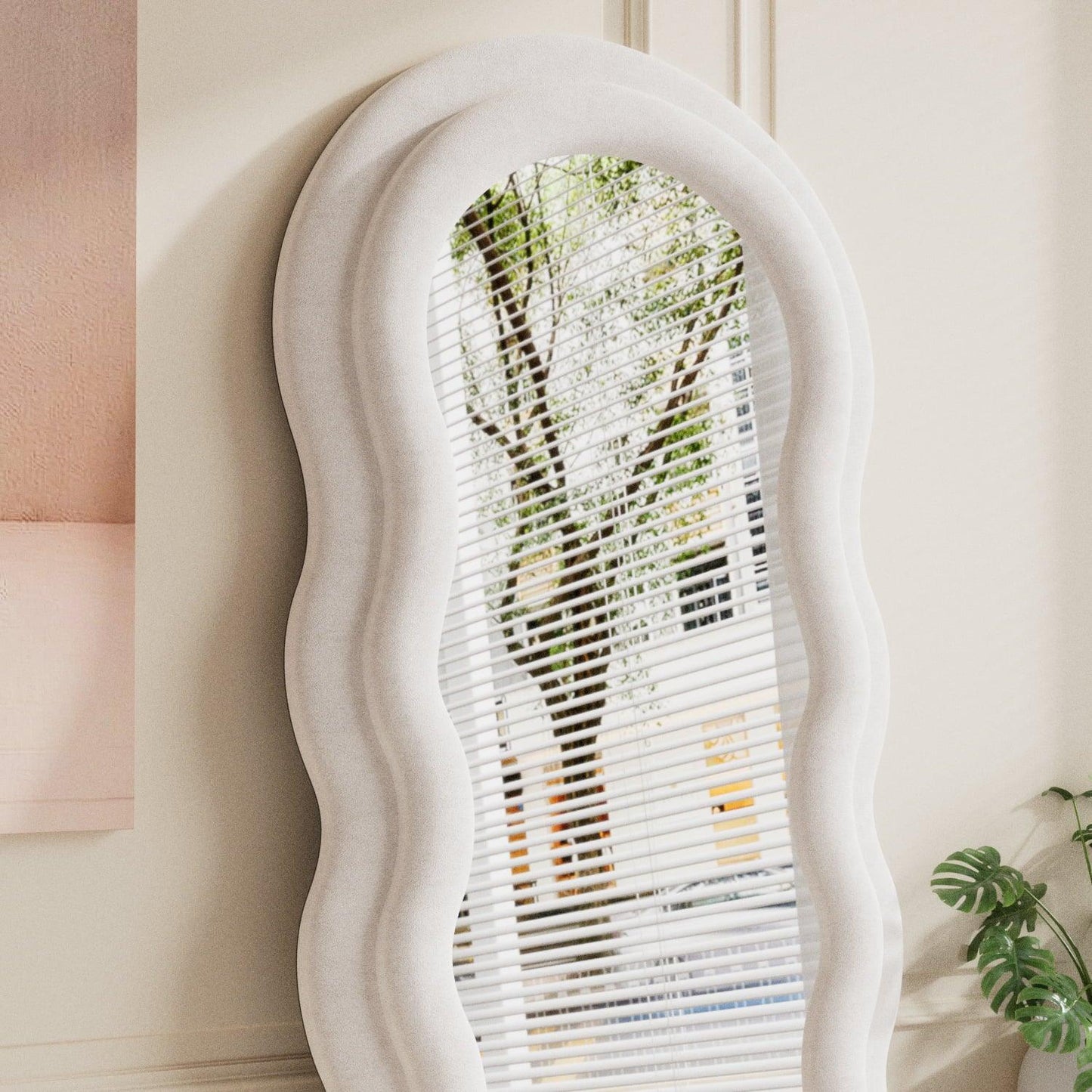 Wavy Symphony Upholstered Full-Length Mirror