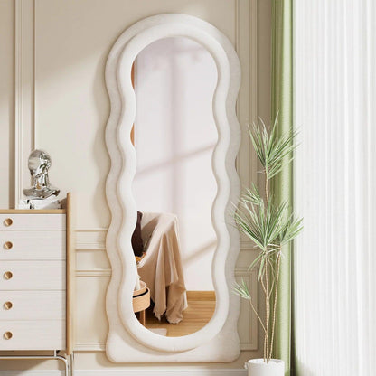 Wavy Symphony Upholstered Full-Length Mirror