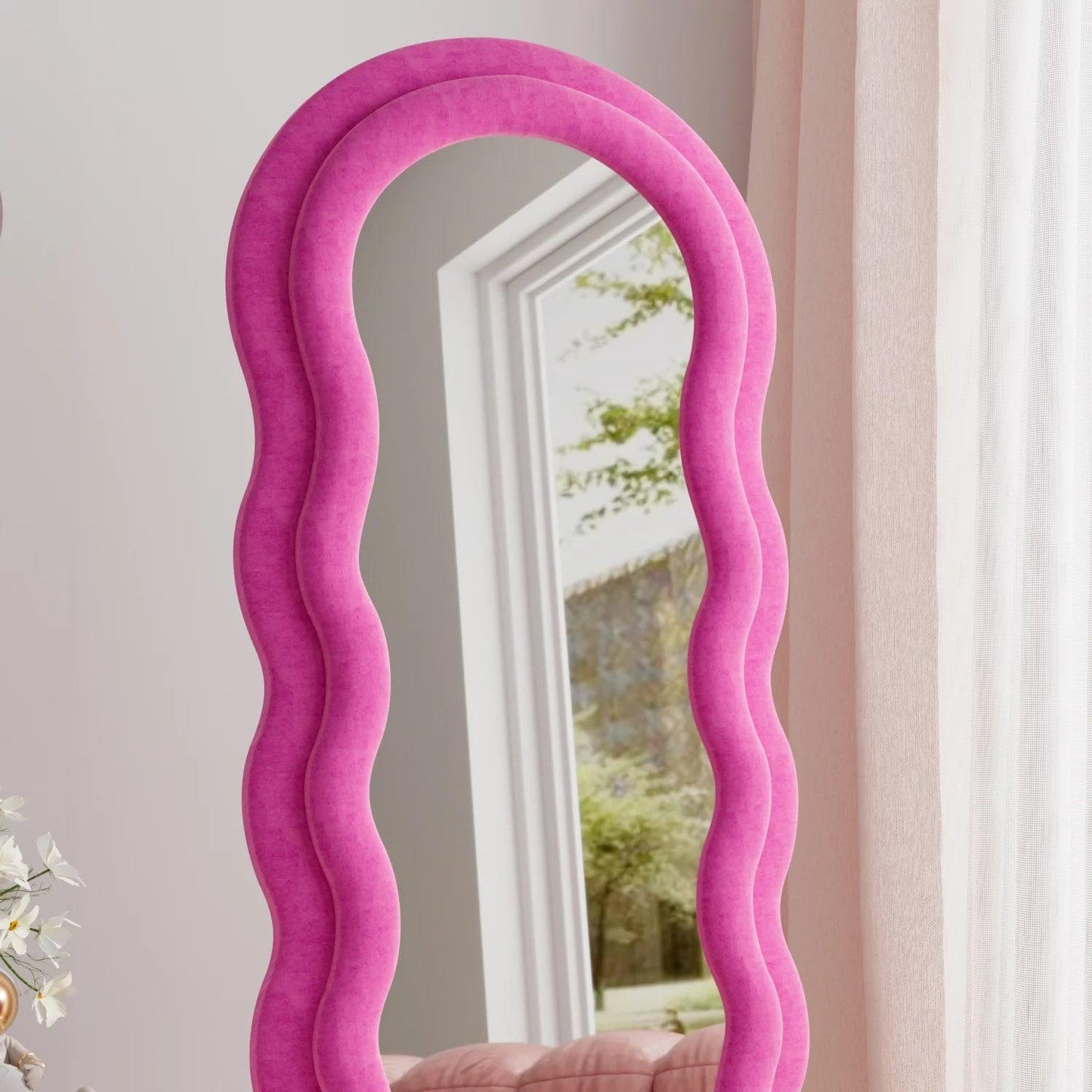 Wavy Symphony Upholstered Full-Length Mirror