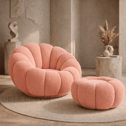 Pumpkin Sofa Accent Chair- Luxury Boucle Cloud Couch for Living Room or Bedroom