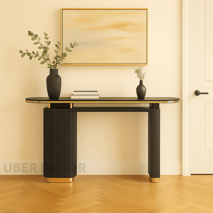 Orion Noir Side or Console Table – Custom Black or White Marble Top with Fluted Detailing Mid‑Century Glam Accent For Entryway & Hallway