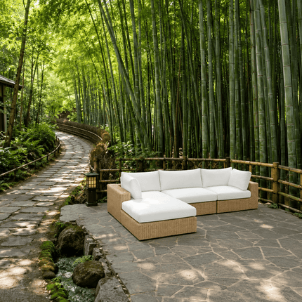 Garden Aura Rattan Wicker Sectional Outdoor Sofa Set, Patio Conversation Chaise Lounge, Poolside Garden Terrace Porch Backyard Furniture