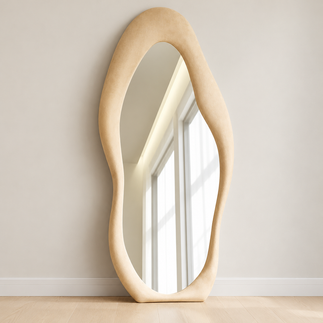Modern Wavy Edge Full Length Standing Mirror-Large Sized Aesthetic Unique Stylish Mirror for Bedroom — full product view
