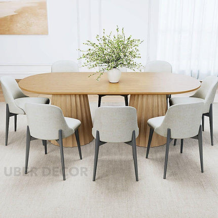 Cora Linea Oval Dining Table Modern European Design Dual Pedestal Base Ideal for Dining Room