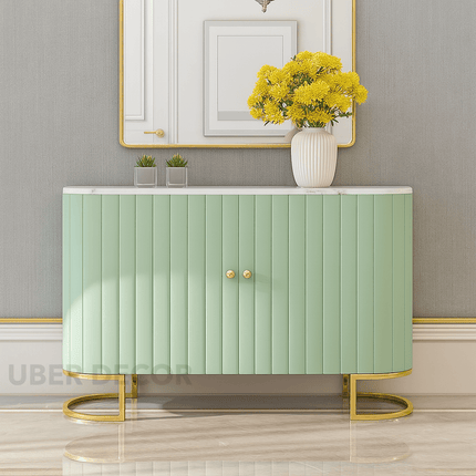 Astra Ellipse Entryway Table – Custom Marble Top with Fluted Front & Curved Base Mid‑Century Modern Accent