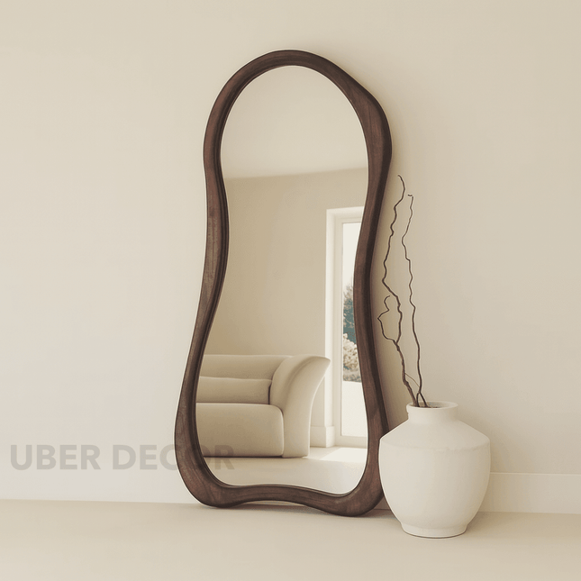 Elowen Wavy Teak Floor Mirror – Organic Freeform Full-Length Mirror