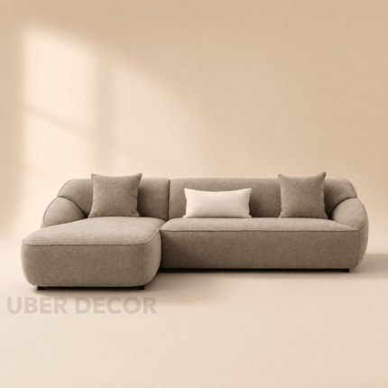 Madera 5 Seater Modern L Shaped Sofa with Rounded Corners and Lounger for Living Room