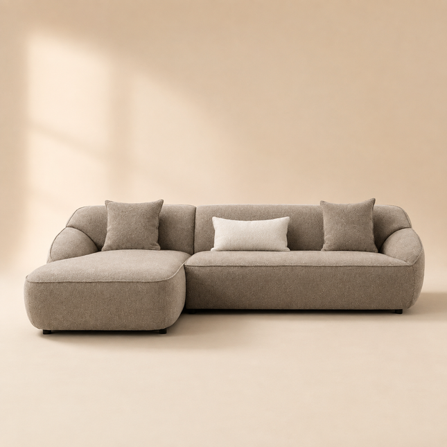 Madera 5 Seater Modern L Shaped Sofa with Rounded Corners and Lounger for Living Room