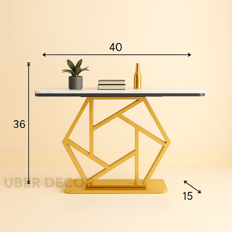 Orion Crest Side Table – Custom Black or White Marble Top with Gold Geometric Base Mid‑Century Glam Accent For Entryway & Hallway - Uber Decor