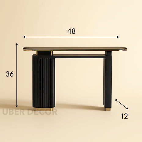 Orion Noir Side or Console Table – Custom Black or White Marble Top with Fluted Detailing Mid‑Century Glam Accent For Entryway & Hallway - Uber Decor