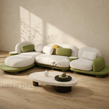 Bordeaux Designer Sofa Modern Japandi Luxury Couch with Sculptural Chaise Form  Customizable Made-to-Order Living Room Sofa