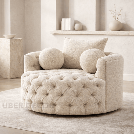 Orania- 360 Degree Swivel Accent Chair Single Barrel Sofa with Round Tufted Base and 3 Toss Pillows