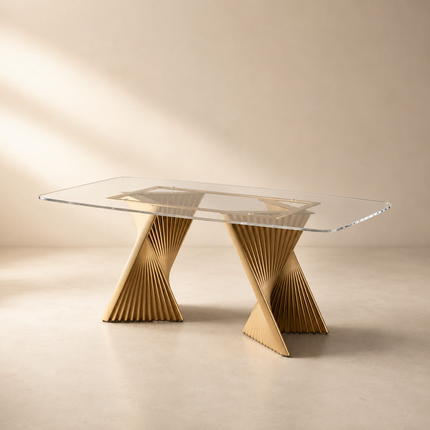 Gildhaven Glass Top Dining Table Modern Luxury Design with Sculptural Pedestal Base for Dining Room