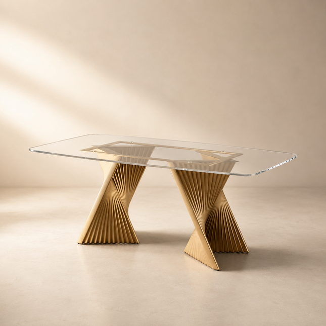 Gildhaven Glass Top Dining Table Modern Luxury Design with Sculptural Pedestal Base for Dining Room