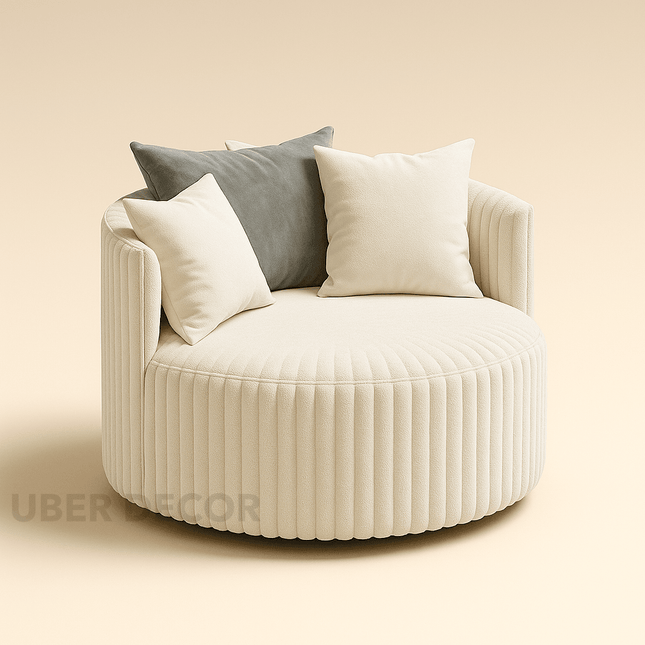 Mariel- Round Wide Base Plush Upholstered Barrel Accent Chair with Wheels for Living Room, Office or Bedroom