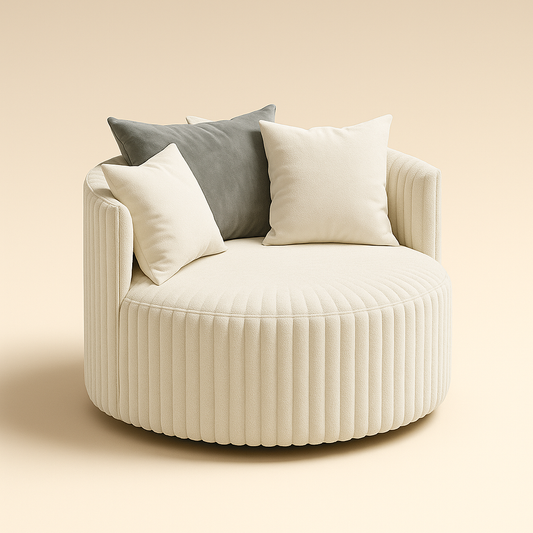 Mariel- Round Wide Base Plush Upholstered Barrel Accent Chair with Wheels for Living Room, Office or Bedroom
