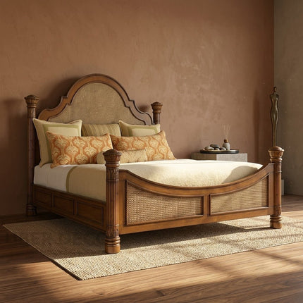 WalnutCrest Colonial Cane Platform Customisable Bed for Grand Bedrooms