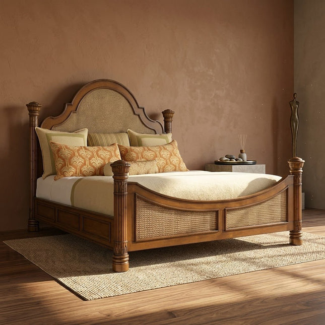 WalnutCrest Colonial Cane Platform Customisable Bed for Grand Bedrooms