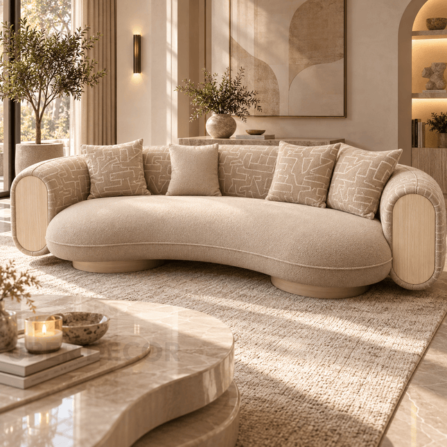 Verde Halo Beige Boucle Sofa Organic Curved Designer Couch Ready to Ship - product image 2