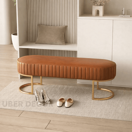 VelvetGleam Bedroom Bench - Upholstered Ottoman with Golden Legs - Extra-Long Footrest for End of Bed & Entryway