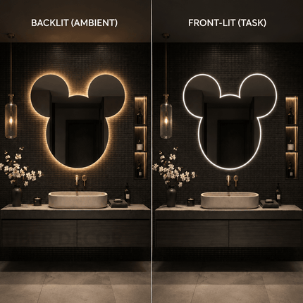 Bunny Frameless Wall Hanging LED Mirror – Front Lit or Back Lit for Vanity & Powder Room
