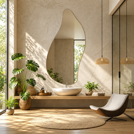 Lyra Frameless HD Mirror – Wavy Asymmetrical Wall Mirror Irregular Organic Design — lifestyle room setting