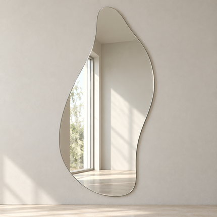 Lyra Frameless HD Mirror – Wavy Asymmetrical Wall Mirror Irregular Organic Design — complete product view