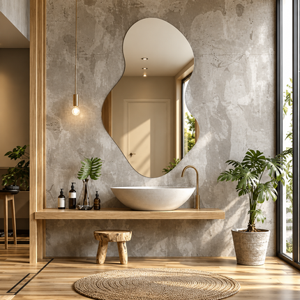 Vara Frameless HD Mirror Irregular Wall Mirror with Wavy Silhouette for Bathroom, Living Room & Entryway — lifestyle room setting