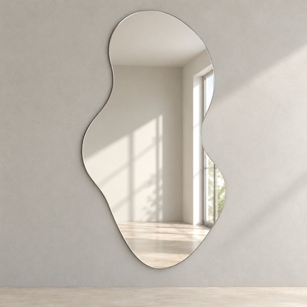 Vara Frameless HD Mirror Irregular Wall Mirror with Wavy Silhouette for Bathroom, Living Room & Entryway — complete product view