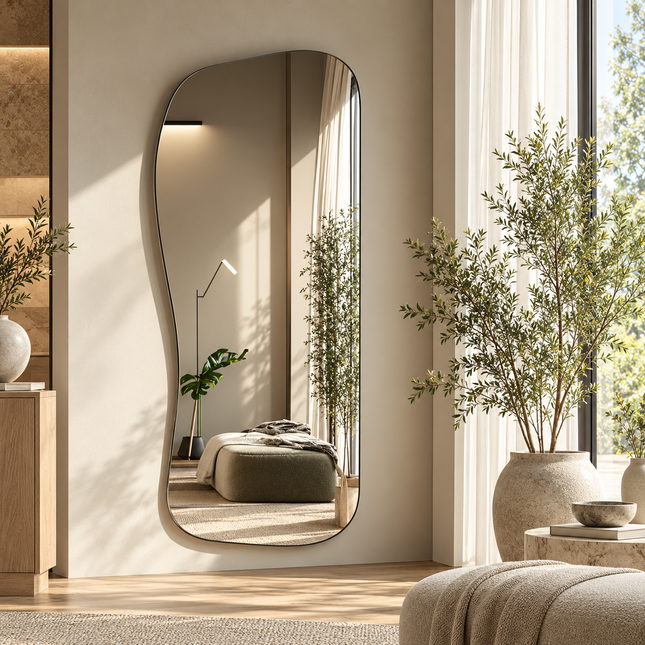 Bonita Irregular Full Length Mirror - Curved Frameless Wall Mounted Mirror for Aesthetic Home Decor, Bedroom Gift — lifestyle room setting