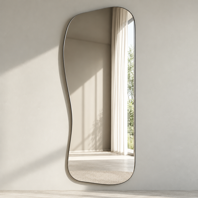 Bonita Irregular Full Length Mirror - Curved Frameless Wall Mounted Mirror for Aesthetic Home Decor, Bedroom Gift — complete product view