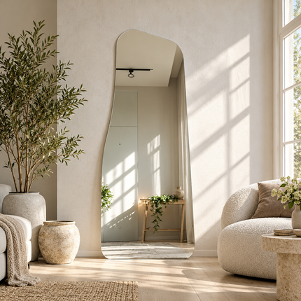 Vera Frameless HD Mirror – Full-Length Asymmetrical Wall Mirror for Entryway, Bedroom & Living Room — lifestyle room setting