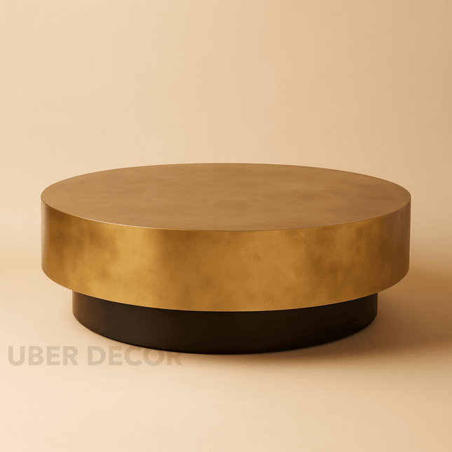 Nelson Coffee Table, Modern Luxury Stainless Steel Brushed Gold and Black Round Center Table for Living Room