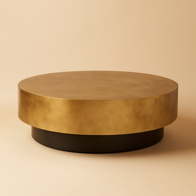 Nelson Coffee Table, Modern Luxury Stainless Steel Brushed Gold and Black Round Center Table for Living Room