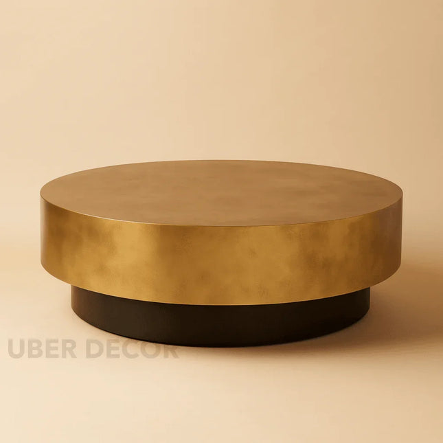 Nelson Modern Luxury Round Coffee Table Stainless Steel Brushed Gold and Black Base for Living Room - Uber Decor