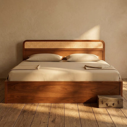 TeakCrest Modern Rattan Storage Platform Customisable Bed for Guest Rooms