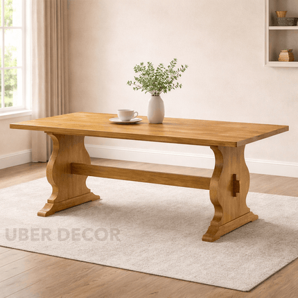 Hearthwood Gather Solid Wood Dining Table Classic Contemporary Design with Trestle Wooden Base for Dining Room and Family Dining Space