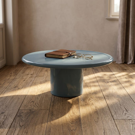 Piave Modern Glossy Round Minimalist Center Table with Pedestal Base for Living Room