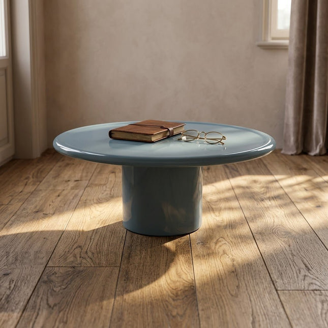 Piave Modern Glossy Round Minimalist Center Table with Pedestal Base for Living Room