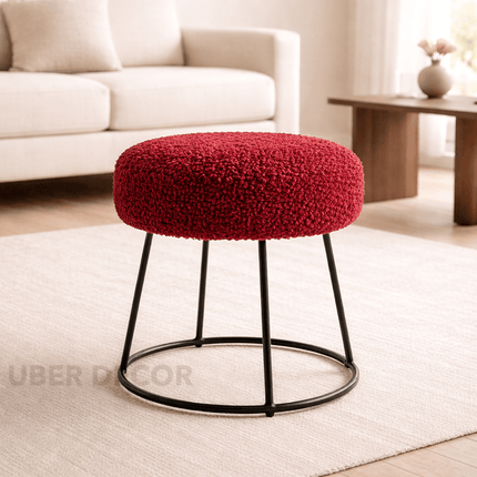 Plush Dream Modern Cushioned Round Stool with Metal Base- Makeup Dressing Chair
