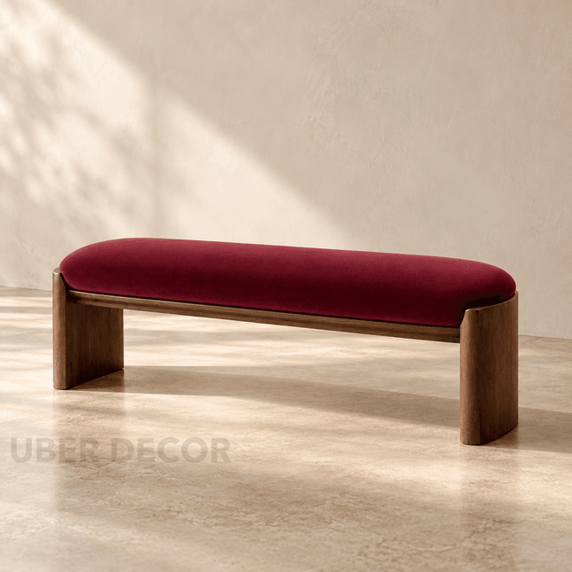 Sova Arc – Nordic Minimalist Solid Wood Bench with Comfort Cushion for Bedroom, Living Room, or Entryway