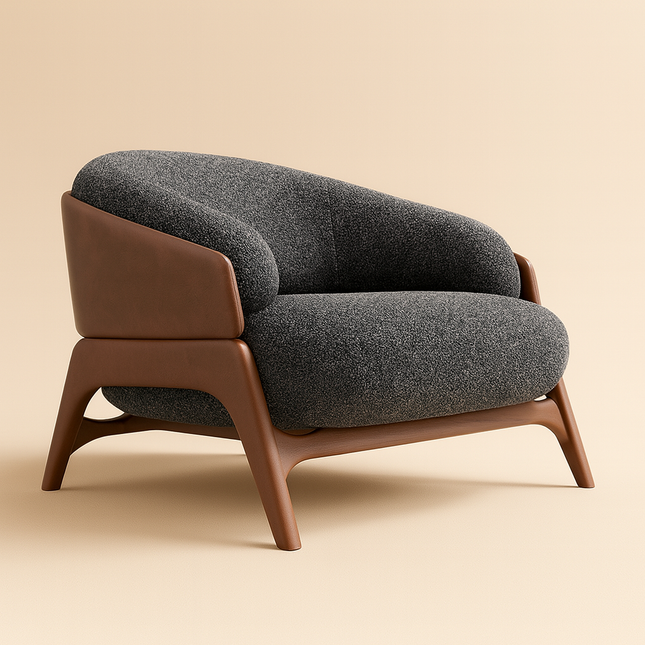 Lotus Nest Accent Chair Japandi Minimalist Scandinavian Solid Wood Legs Fixed Base Living Room Chair and Bedroom Chair
