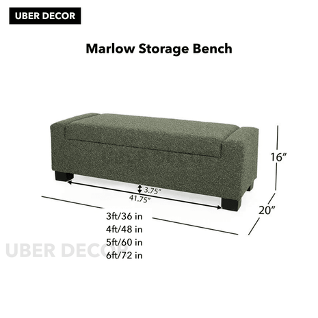 Marlow Rectangular Storage Bench with Hinged Lid for Modern Living Room & Bedroom Organizer for Seating, Footrest & Hidden Storage - Uber Decor