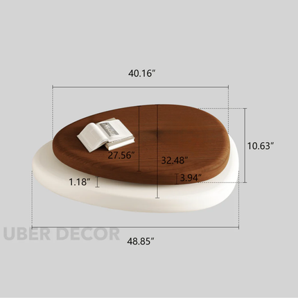 Songhua Contemporary Mid Century Japandi Coffee Table with Organic Two Tone Sculptural Design and Solid Wood Top