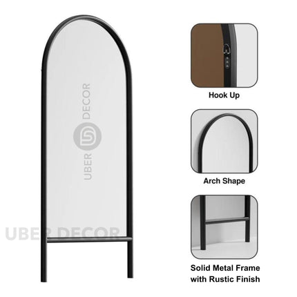 Archie Legends Two Legged Full Length Standing Mirror for Bedroom with optional LED light- Custom Size & Colour - Uber Decor