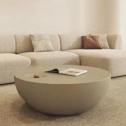 Hooghly Coffee Table, Minimalist Modern Japandi Round Seamless Matte White Low Profile Center Table for Living Room