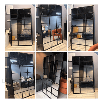 PanePerfection Window-Style Metal Frame Grid Style Full-Length Mirror for Foyer, Bedroom or Balcony