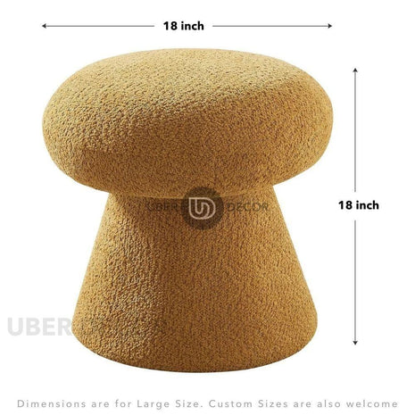 Button Mush- Mushroom Shaped Ottoman Stool Chair - Boucle Fabric Modern Furniture Design for Living Room Seating - Uber Decor