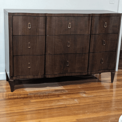Lusanne Curved Front 9-Drawer Mid-Century Modern American Walnut Cabinet for Living Room, Bedroom & Entryway