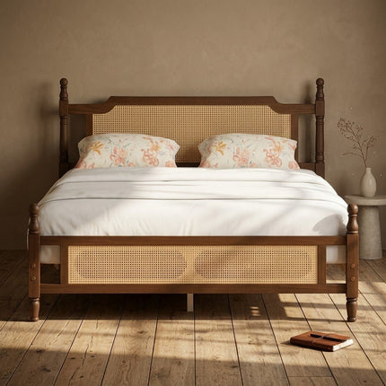 TeakTrove Traditional Cane Panel Four-Poster Customisable Bed for Heritage Bedrooms